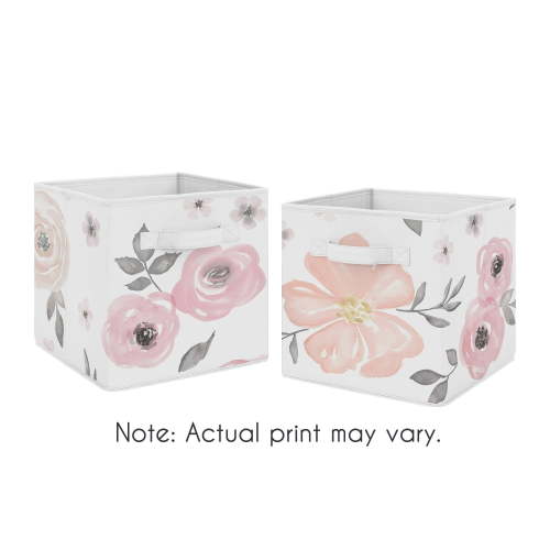 Sweet Jojo Designs Watercolor Floral Foldable Fabric Storage Bins, Set of 2, 11x10.5x10.5