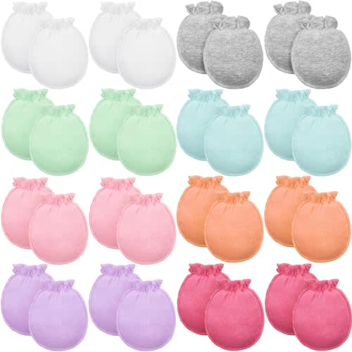 16 Pairs Newborn Baby Cotton Mittens No Scratch Gloves Unisex Newborn Mittens for baby Boys Girls 0-6 Months