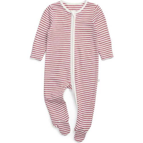 6-12 months, Stripe Two Way Zip-Up Sleepsuit Red Stripe - MORI | Maisonette