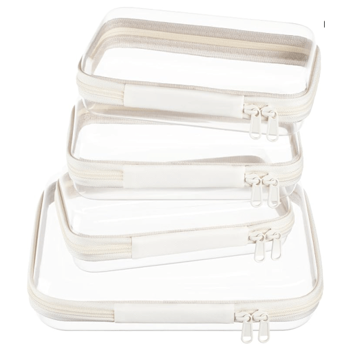 4 pcs Clear Zipper Pouches,Hard Shell Zipper Case, Toiletry Bag for Travel