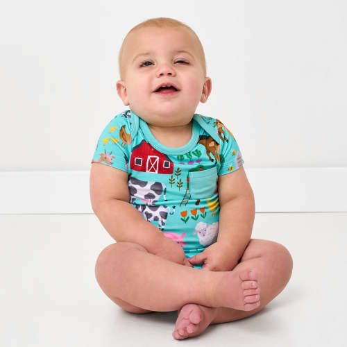 Blue Farm Fam Pocket Bodysuit | Little Sleepies