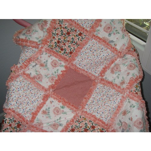 Baby Girl ~ Rag Quilt ~ Peach ~ Blush Pink ~ Terra Cotta~ GIrly blanket