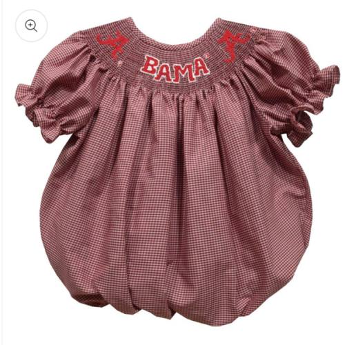 Vive la Fete Baby Girls Red Gingham Smocked Bubble - Alabama Crimson T – Best Dressed Child