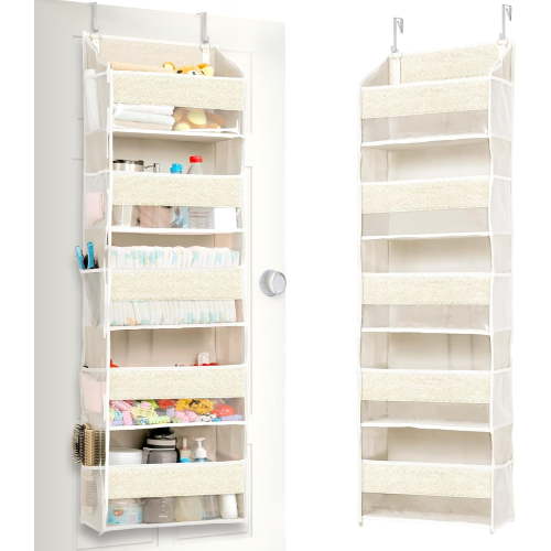 1 Pack Over Door Organizer with 5 Large Pockets 10 Mesh Side Pockets, Upgraded Linen Texture Over The Door Storage, 44 lbs Weight Capacity Hanging Storage Organizer