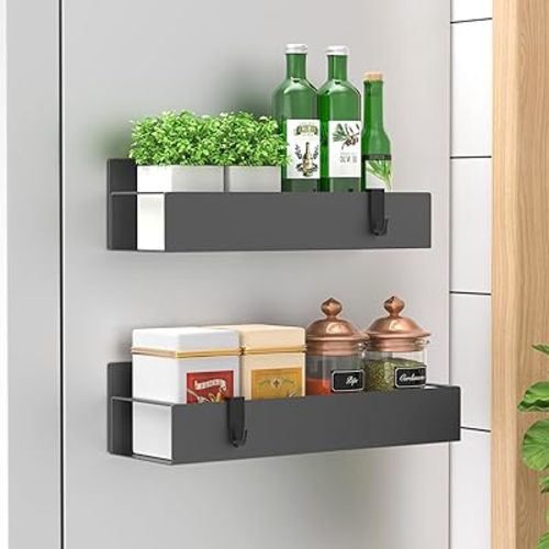 2 Pack Magnetic Spice Storage Rack Organizer for Refrigerator and Oven, Dark Gray Fridge Organizers and Storage