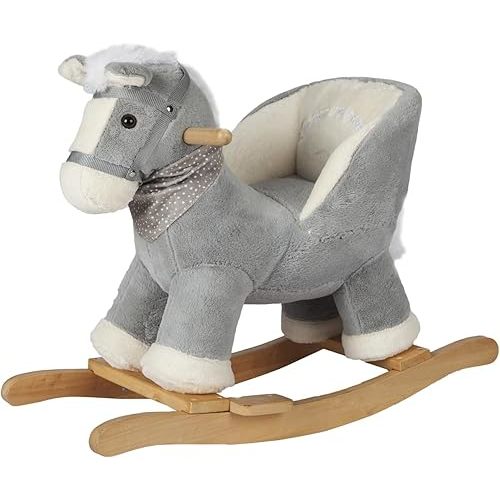 Rocking Gray Horse with Chair, Plush Stuffed Rocking Pony with Realistic Sound, Baby Rocker Animal for Toddlers 1-3 Ride on,CPC Certified