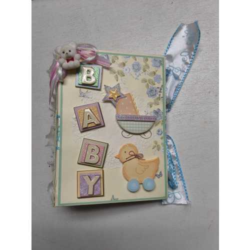A10 Handmade Baby Boy Scrapbook Album 5"x7" with Flip Outs, Ancestry Chart