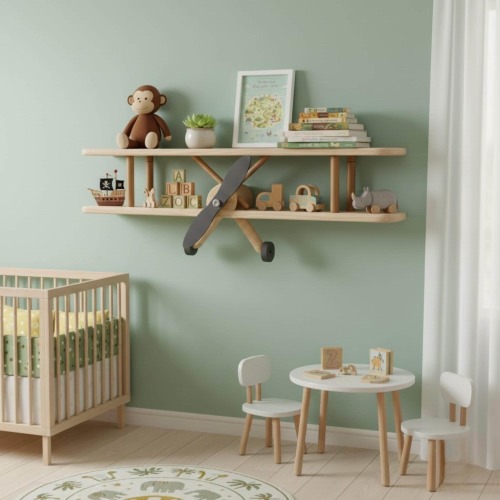Wooden Airplane Shelf - Wooden Baby Shelf - Montessori Nursery Decor - Handmade Wooden Wall Shelf -Boho Room Decor - Natural Wood Rack