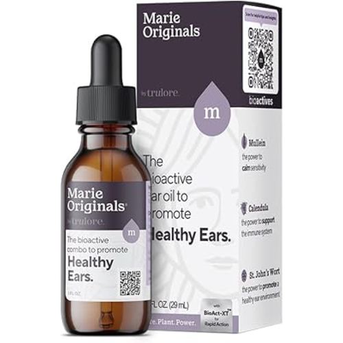 Marie Originals Natural Ear Oil Drops | Mullein Garlic Oil Ear Drops for Infection Prevention, Herbal Ear Ache Drops for Adults, Kids & Pets, Soothes Ear Pain & Wax Removal, Earache Remedies (1 Pack)