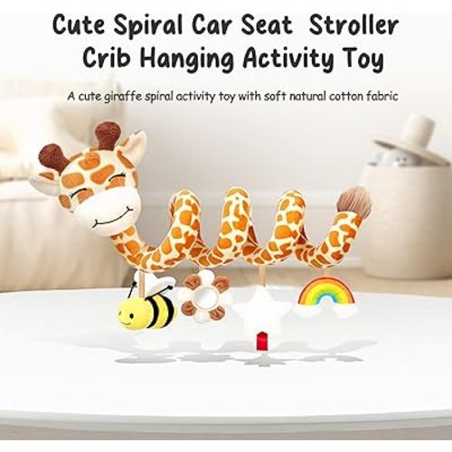 Spiral Car Seat Baby Toys 0-6 Months, Infant Carseat Sensory Toys Hanging Stroller Accessories, Newborn Gifts for Baby Boys Girls Essentials | Cute Colorful Giraffe