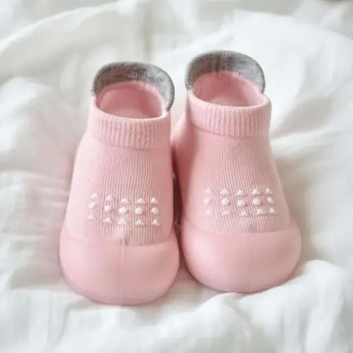 Baby Sock Shoes Non-Slip Toddler Slippers with Soft Rubber Sole & Memory Foam - Breathable Lightweight First Walkers for 6-24 Months Boys Girls (Pink Black Gray Brown) - TikTok Shop