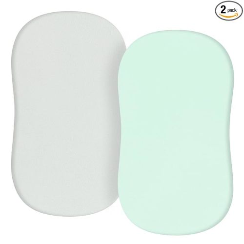 Baby Bassinet Sheets for Girls Boys 2 Pack Baby Sheets for Square Rectangle Oval Bassinet Mattress 33X16 Inch, Gray and Green