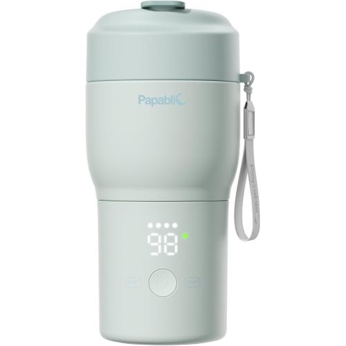 Papablic Portable Bottle Warmer Pro — 115W Fastest Heating, Built-in Sterilizer, Baby Milk Warmer On The Go for Travel and Home, 5 Temp Settings and Keep Warm for Breastmilk & Formula (Mint Green)