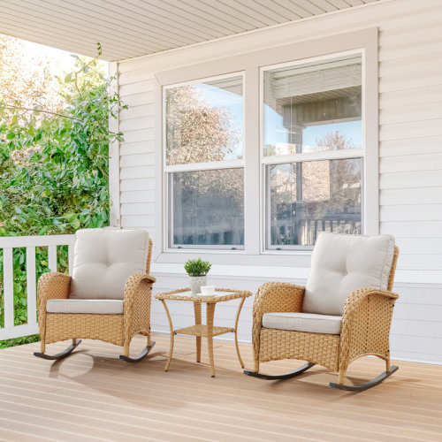 Winston Porter Aluel 2 - Person Rocking Chairs and Side Table Seating Group with Cushion & Reviews | Wayfair
