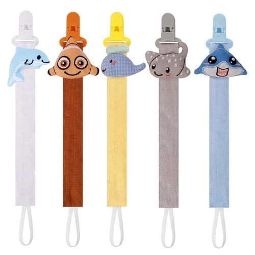 5 Pack Pacifier Clips for Baby Boys, Multicolor Fabric Straps,5pcs Straps, Approx. 11 in / 29 cm, Resin Clips with Inner Grip Design, Fits Most Pacifiers with Handles(9)