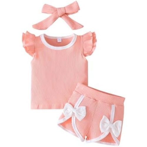 SUREPOCH Baby Girl Summer Clothes Cute Ruffle Sleeve Romper & Shorts Set for Newborns & Toddlers Soft Cotton Infant Outfits