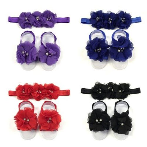 Wrapables Shabby Chic Flower Headband + Barefoot Sandals (Set of 4) A70042