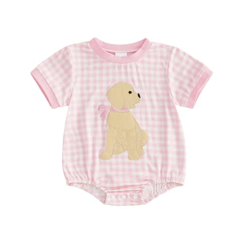 PUHHAPIEY Baby Golden Retriever Dog Puppy Bubble Romper Plaid Onesie | Gender Neutral,Soft,Bubble romper,Dog and baby matching outfit,golden retriever baby clothes,Gift for dog lover,0-18M
