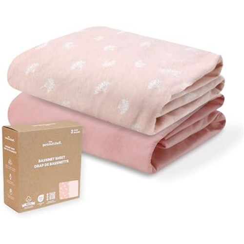 Organic Cotton Bassinet Sheets Girl - 2pk Fitted Baby Bed Sheets, Pink