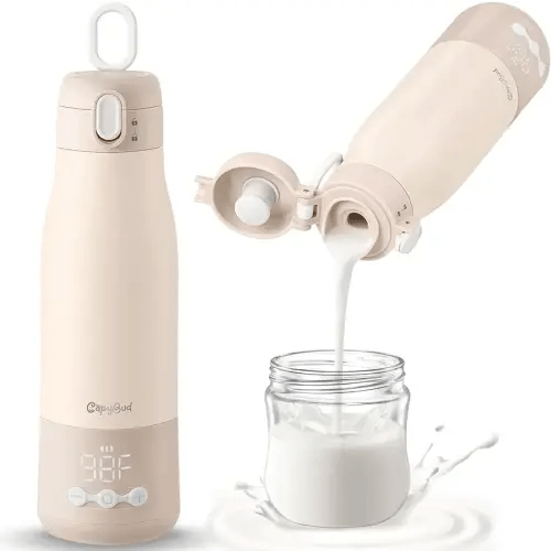 Portable Bottle Warmer for Travel, 12 Oz Milk Warmer for Breastmilk Formula Water, Fast Heating & 5-Level Temperature Control, USB Rechargeable & Long Battery Life for Car Airplane On The Go