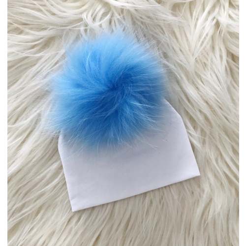 White Hat Light Blue Pom