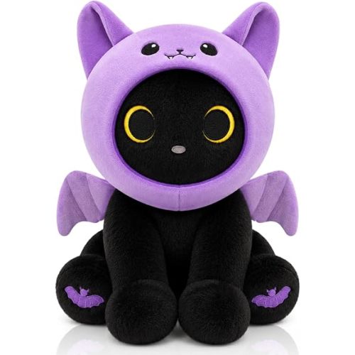 Bat Plush - Black Cat Plush with Bat Outfit, 8" Halloween Stuffed Animal