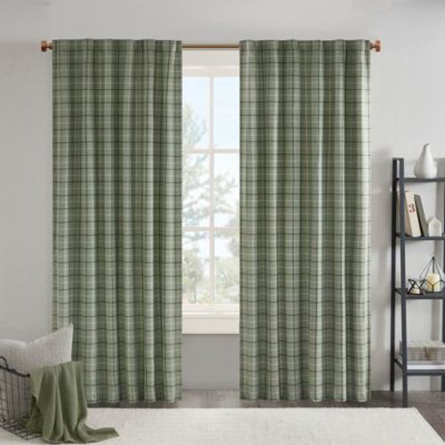 Fleece Lining Plaid Weave Window Curtain Panel, Faux Leather Textured Light Filtering Curtain for All Seasons