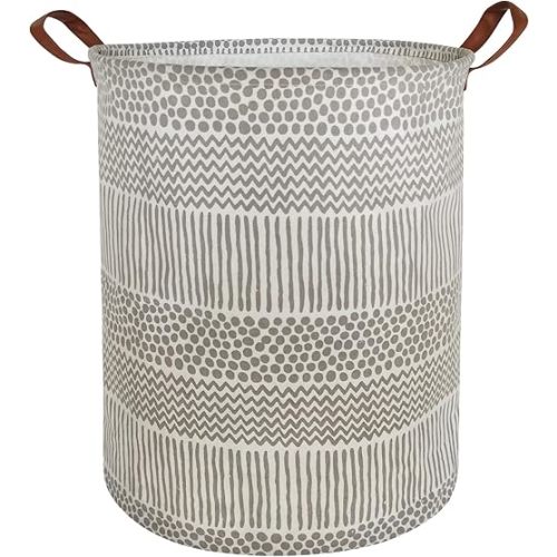 HIYAGON Laundry Basket,Large Sized Storage Bin,Canvas Fabric Nursery Hamper,Collapsible Organizer for Toy Bins,Gift Baskets, Kids Boys and Girls,Office,Bedroom,Clothes,Baby Nursery（Grey spots）