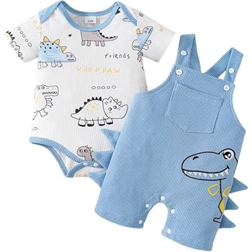Baby Boy Clothes Cute Summer Outfits Infant Dinosaur Romper Cartoon Suspender Overalls Shorts Set 0-18 Months