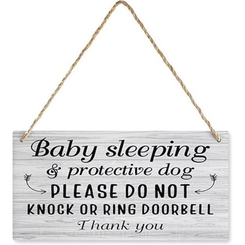 Rustic Wood Sign Baby Sleeping Protective Dogs Do Not Knock Or Ring Doorbell Wooden Sign Plaque For Bedroom Kitchen Garden Wall Pub Club Coffee 5x10 Inch