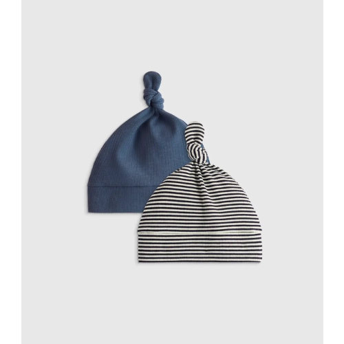 Quince - Organic Cotton Rib Hat (2-Pack)  in Deep Sea Blue/Navy Stripe