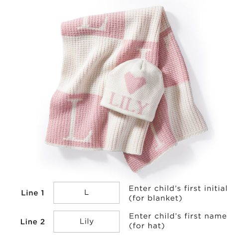 Initial Block Baby Stroller Blanket and Knitted Hat Gift Set