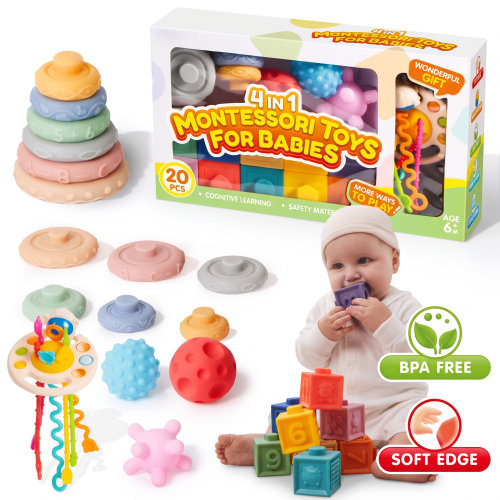 SYNCFUN, Montessori Baby Toys, 0-12 Months, Sensory Stack and Teething