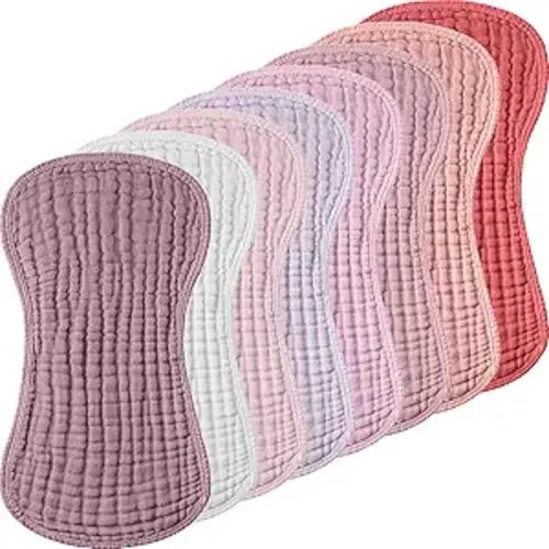 Frienda 8-Pack Muslin Burp Cloths for Baby Girl, 20''x 10" Large Absorbent Cotton Burp Rags, 6-Layer Soft Pink Washcloths for Spit up Drool, Newborn Must-Haves Essential, Baby Shower Registry Gifts