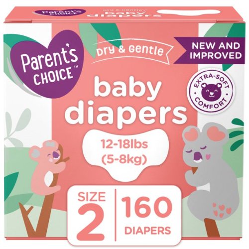 Parent's Choice Dry & Gentle Baby Diapers, Size 2, 160 Count