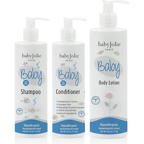 Baby Jolie Baby Bath Set | Baby Shampoo 7.5oz (221ml) + Hair Conditioner 7.5oz (221ml) + Lotion 11oz (325ml)