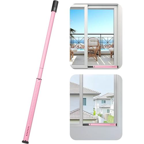 AceMining Sliding Door Security Bar,Heavy Duty Sliding Patio Door Lock Bar, 20-50inch Adjustable Multi-use Window Security Bars, Sliding Door Stopper,Pink,1Pack