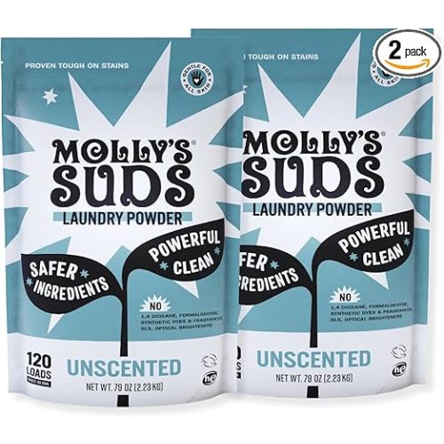 Molly's Suds Original Laundry Detergent Powder | Clean Laundry Detergent Powder for Sensitive Skin | Simple, Effective Ingredients, Stain Fighting | 240 Loads (Unscented)