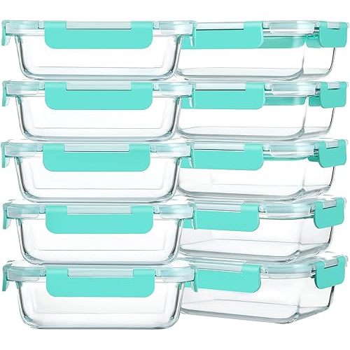 M MCIRCO 10-Pack 22 Oz Glass Meal Prep Containers with Lids - Microwave, Oven, Freezer & Dishwasher Safe - Green