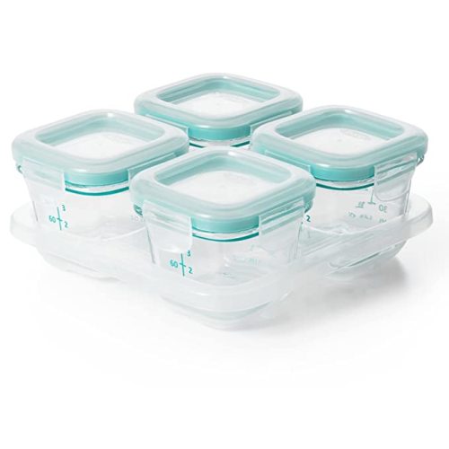 OXO Tot Glass Baby Blocks Food Storage Containers, Teal, 4 oz