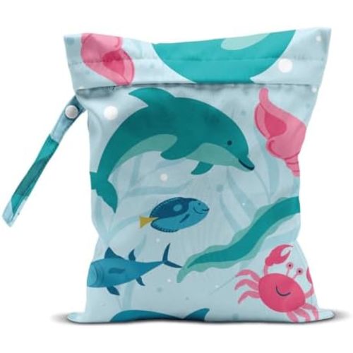Wet Bag for Swimsuit Pool Travel Baby Cloth Diapers Dirty Yoga Gym Clothes Beach Bags Summer Gifts for Women Men Beach Vacation Essentials Sea Blue Waterproof Wet Dry Bag Travel Laundry Bags