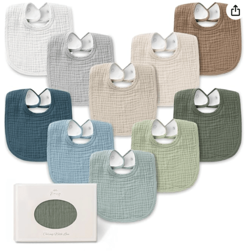 Konssy 10-Pack Muslin Baby Bibs - Green Pack