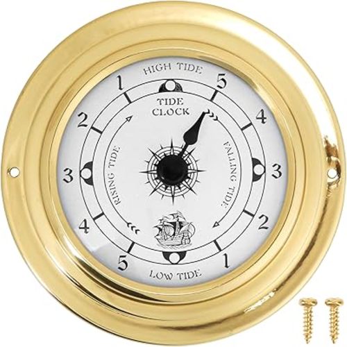 3.85In Tide Clocks for East Coast – Brass Tide Clock for High and Low Tides, Small Wall Hanging Nautical Boat Clock, Weather Station Ocean Decor Atlantic Accessories for Fishing and Beach Activities