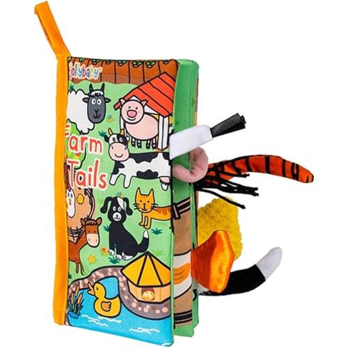 HECCEI Baby Cloth Books Baby Toys 0-6 Months Soft Cloth Book with Tail Touch and Feel Crinkle Books Sensory Toys for Infant Tummy Time Activity for 3 Months+ (Farm Tails)