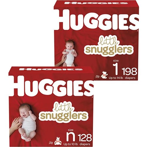 Newborn Baby Diapers (128ct) & Size 1 (198ct), Huggies Little Snugglers - Size NB & Size 1