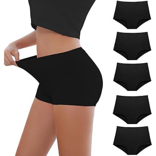 Migbean Womens Seamless Boy Shorts Underwear Soft Stretch Boxer Shorts Briefs No Show Panties 2 Packs Black Grey