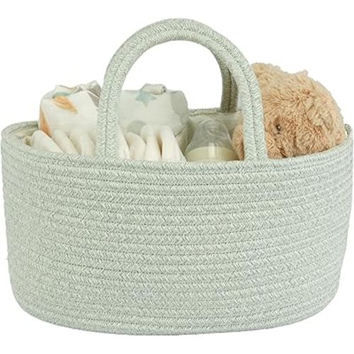 Diaper Caddy Organizer Cotton Rope Baby Basket Nursery Storage and Portable Tote Bag for Car Ideal Baby Shower Gifts and Registry Must-Have for Newborn Essentials light green