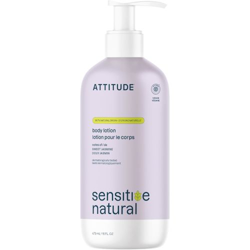 ATTITUDE Body Lotion for Sensitive Skin, EWG Verified, 98% Natural-Origin Moisturizer with Oat Extract, Vegan, Dermatologist-Tested, Hydrating Lotion for Dry Skin, Sweet Jasmine Scent, 16 Fl Oz