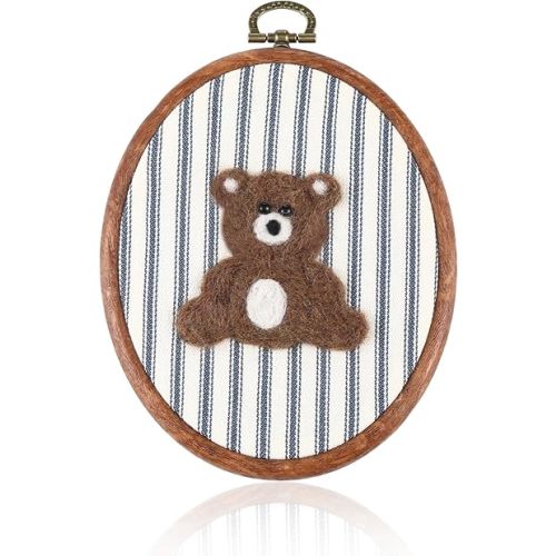 Chunful Felted Blue Striped Bear Nursery Wall Decor Cute Wall Art Decorative Artwork for Nursery Themes Bathroom Living Room Classroom Home Decoration