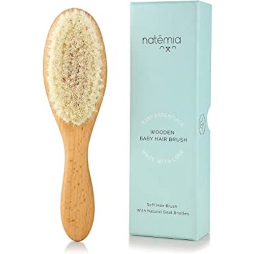 Natemia Quality Wooden Baby Hair Brush for Newborns & Toddlers | Natural Soft Bristles | Ideal for Cradle Cap | Perfect Baby Registry Gift